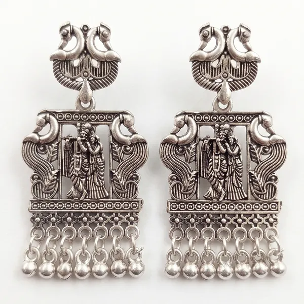 The99jewel_Oxidised_Plated_Peackock_Tempel_Pearl_Dangler_Earrings_Oxidised