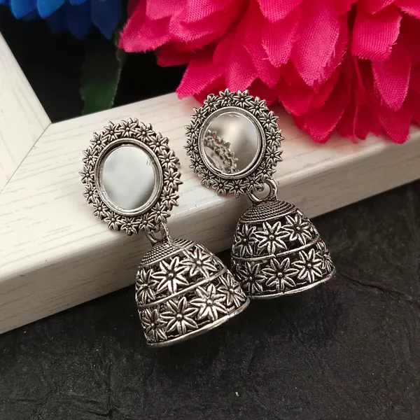 The99jewel_Oxidised_Plated_Mirror_Jhumki_Earrings_Oxidised