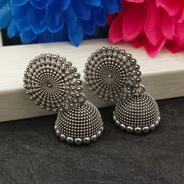 The99jewel_Oxidised_Plated_Round_Shape_Jhumki_Earrings_Oxidised