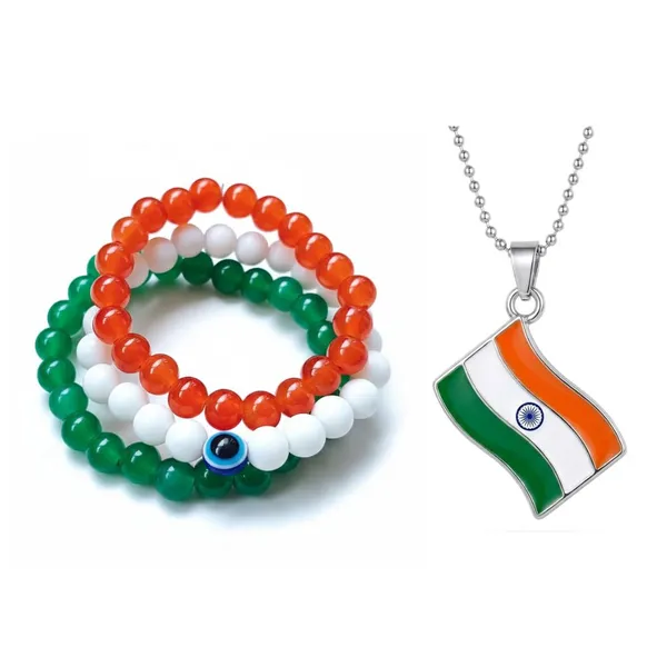 Jewelmaze_Tricolor_Tiranga_Indian_Flag_Bracelets_Pendant_Combo_Multi
