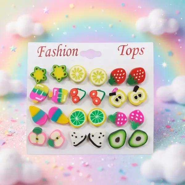 The99jewel_Cute_Fruit_Theme_Stud_Earrings_Combo_For_Girls_Mix_Color