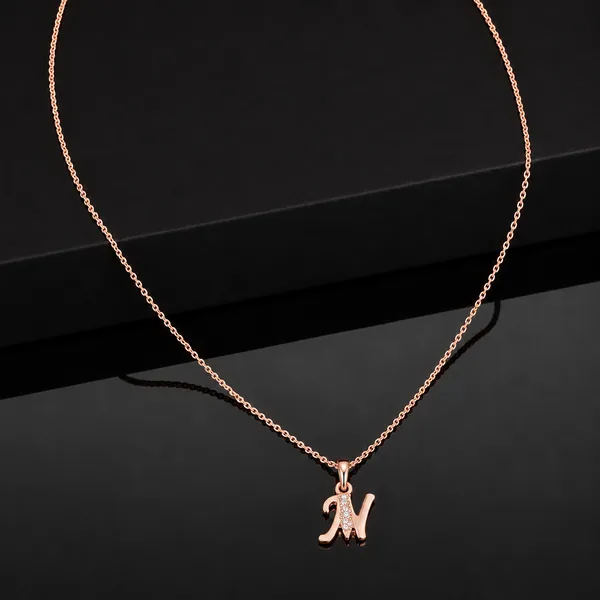 The99jewel_Rose_Gold_Plated_Letter_M_Initial_Chain_Pendant_With_Austrian_Stone_Rose_Gold