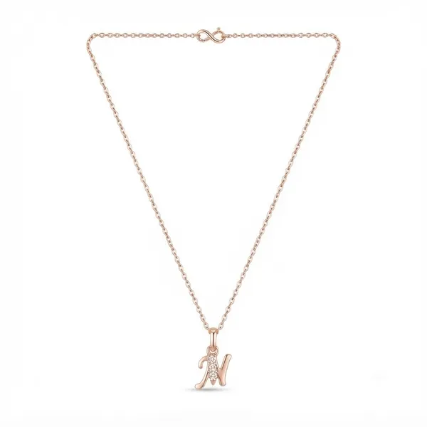 The99jewel_Rose_Gold_Plated_Letter_M_Initial_Chain_Pendant_With_Austrian_Stone_Rose_Gold