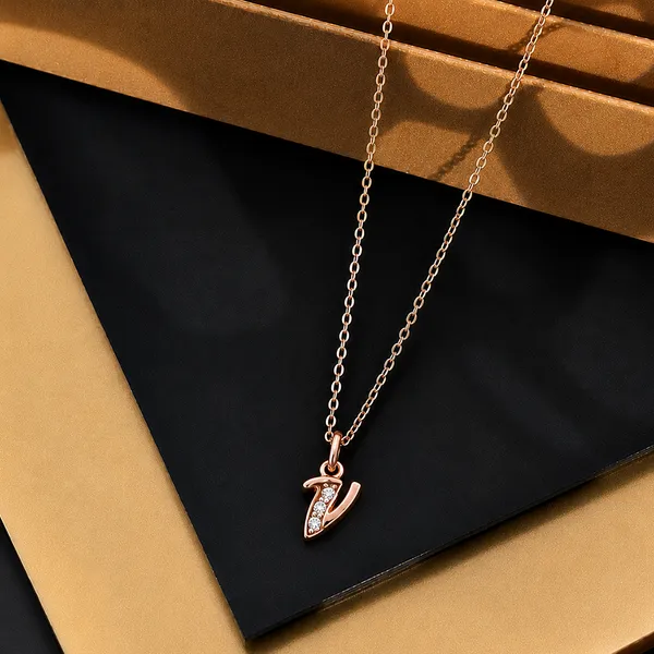 The99jewel_Rose_Gold_Plated_Letter_V_Initial_Chain_Pendant_With_Austrian_Stone_Rose_Gold