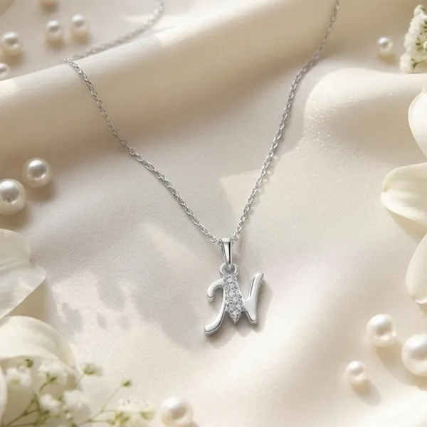The99jewel_Silver_Plated_Letter_M_Initial_Chain_Pendant_With_Austrian_Stone_Silver