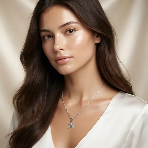The99jewel_Silver_Plated_Letter_M_Initial_Chain_Pendant_With_Austrian_Stone_Silver