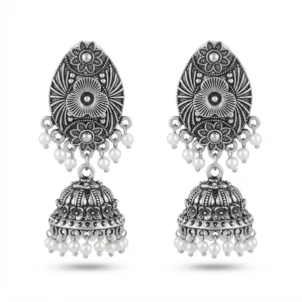 The99jewel_Lightweight_Oxidised_Jhumki_Earrings_For_Women_Silver