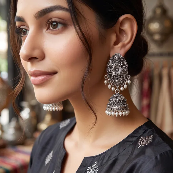 The99jewel_Lightweight_Oxidised_Jhumki_Earrings_For_Women_Silver