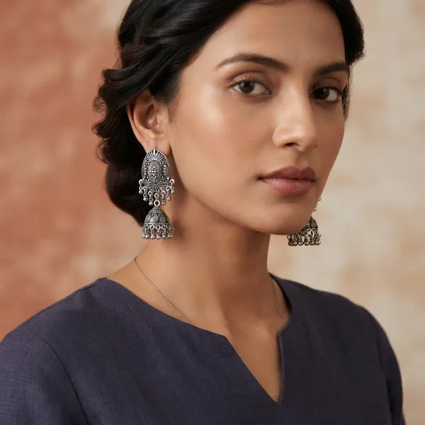 The99jewel_Lightweight_Oxidised_Jhumki_Earrings_For_Women_Silver
