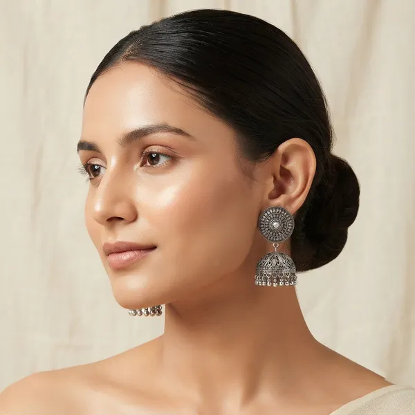 The99jewel_Stylish_Oxidised_Jhumki_Earrings_For_Women_Silver