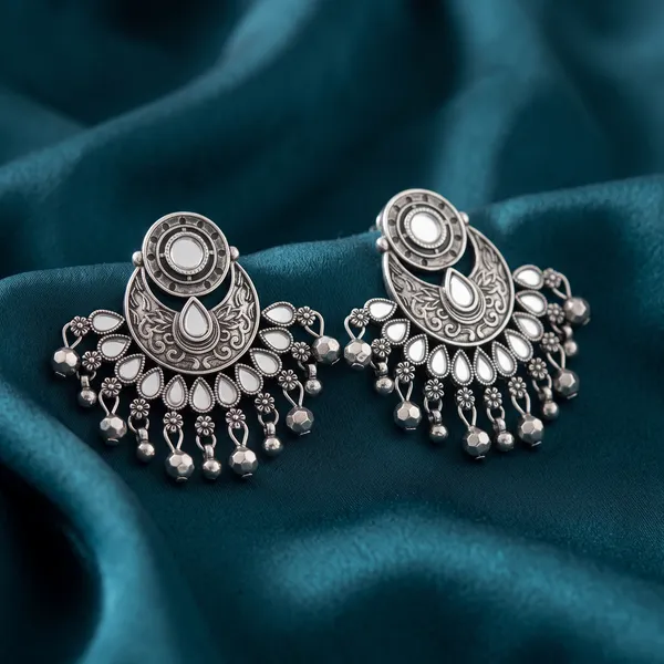 The99jewel_Fashion_Oxidised_With_Mirror_Dangler_Earrings_For_Women_Silver