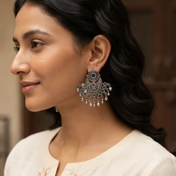 The99jewel_Fashion_Oxidised_With_Mirror_Dangler_Earrings_For_Women_Silver