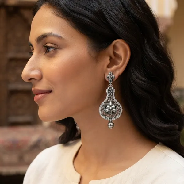 The99jewel_Fashion_Oxidised_With_Mirror_Dangler_Earrings_For_Women_Silver