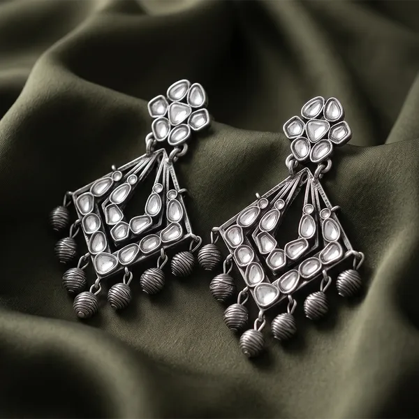 The99jewel_Oxidised_Earrings_Featuring_Mirror_Cut_Glass_Stone_For_Girls_Women_Silver