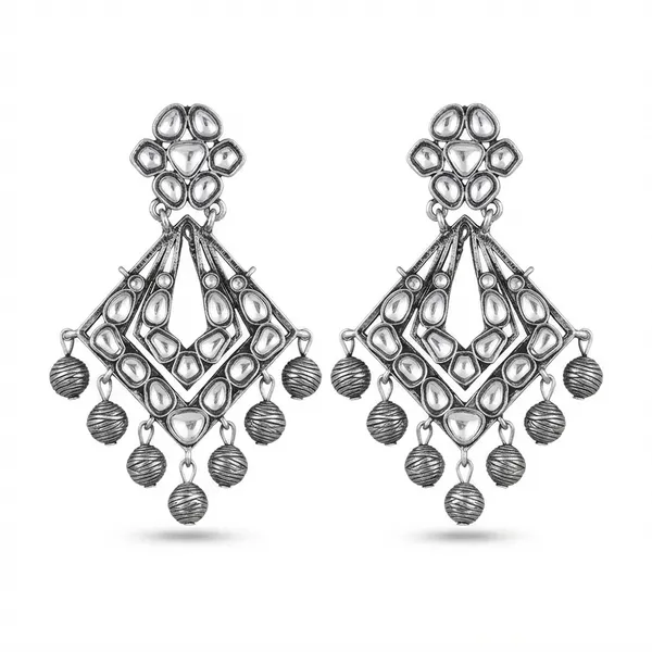 The99jewel_Oxidised_Earrings_Featuring_Mirror_Cut_Glass_Stone_For_Girls_Women_Silver