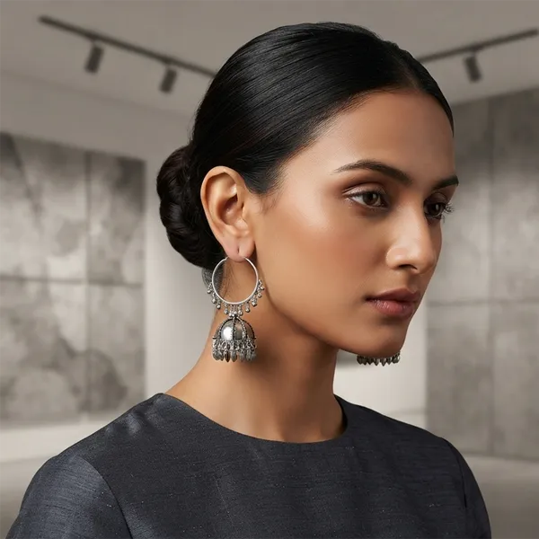 The99jewel_Oxidised_Hoop_Jhumka_Earrings_For_Girls_Women_Silver