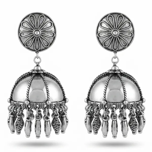 The99jewel_These_Oxidised_Silver_Jhumka_Earrings_Feature_A_Floral_Stud_For_Women_Silver