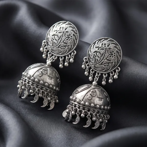 The99jewel_These_Oxidised_Silver_Jhumka_Earrings_Feature_A_Floral_Stud_For_Women_Silver