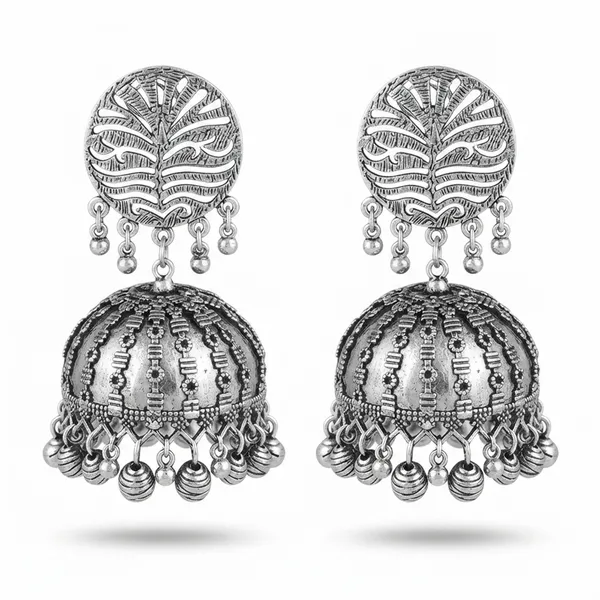 The99jewel_These_Oxidised_Silver_Jhumka_Earrings_Feature_A_Floral_Stud_For_Women_Silver