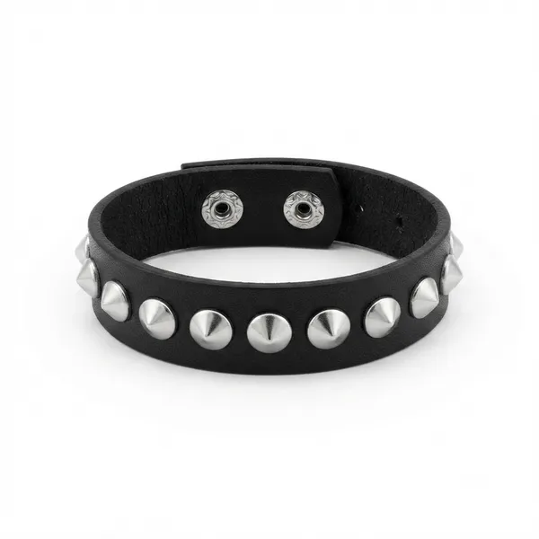 The99jewel_Black_Leather_Spiked_Cuff_Bracelet_Features_For_Mens_Assorted_Design_Black