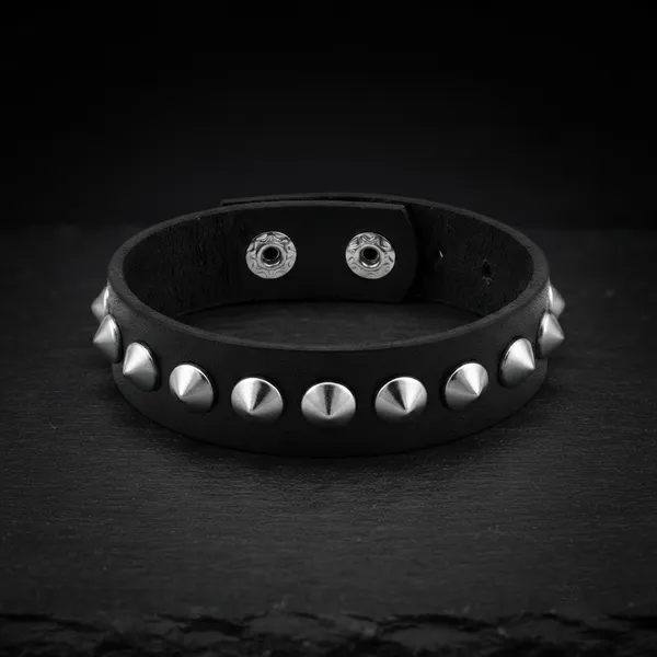 The99jewel_Black_Leather_Spiked_Cuff_Bracelet_Features_For_Mens_Assorted_Design_Black