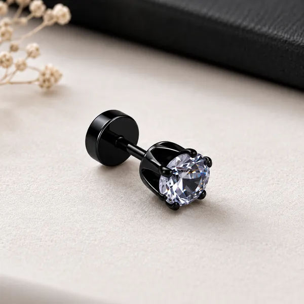 The99jewel_Black_Plated_Stud_Earring_For_Men_1_Piece_Black