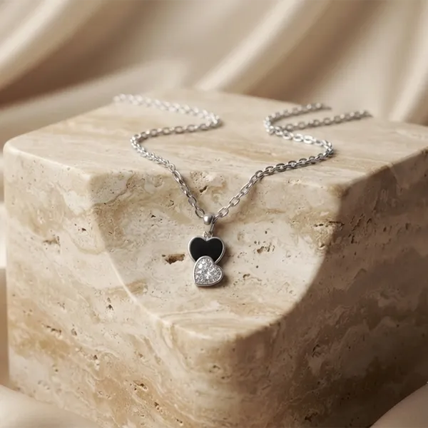 The99jewel_Fashion_Silver_Plated_Austrian_Stone_Heart_Shape_Chain_Pendant_Black