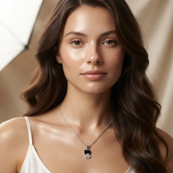 The99jewel_Fashion_Silver_Plated_Austrian_Stone_Heart_Shape_Chain_Pendant_Black