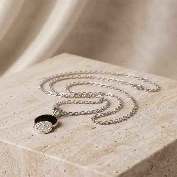 The99jewel_Fashion_Silver_Plated_Austrian_Stone_Round_Shape_Chain_Pendant_Black