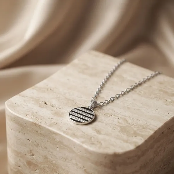 The99jewel_Fashion_Silver_Plated_Austrian_Stone_Round_Shape_Chain_Pendant_Black