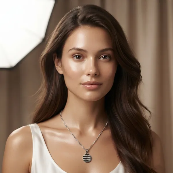 The99jewel_Fashion_Silver_Plated_Austrian_Stone_Round_Shape_Chain_Pendant_Black
