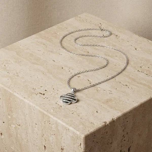 The99jewel_Fashion_Silver_Plated_Austrian_Stone_Clover_Shape_Chain_Pendant_Black
