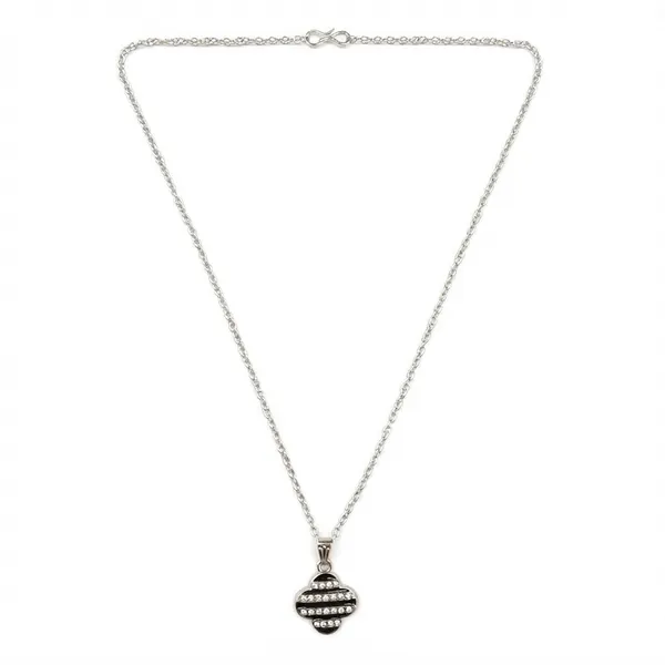 The99jewel_Fashion_Silver_Plated_Austrian_Stone_Clover_Shape_Chain_Pendant_Black
