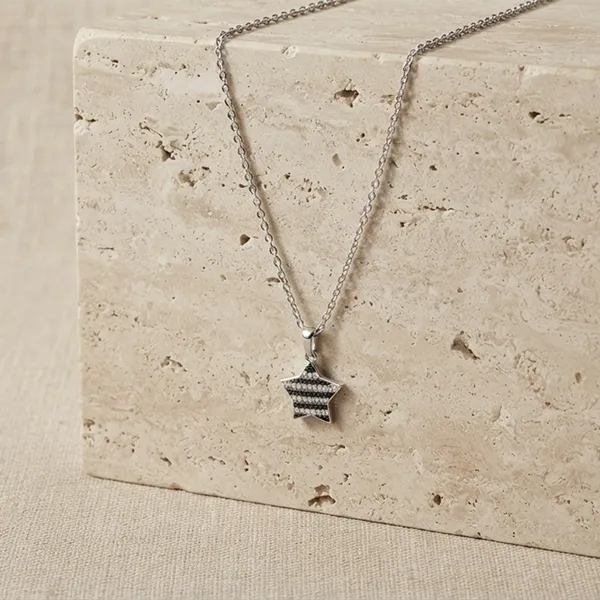 The99jewel_Fashion_Silver_Plated_Austrian_Stone_Star_Shape_Chain_Pendant_Black