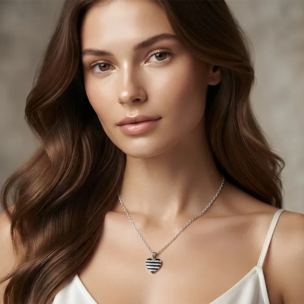 The99jewel_Fashion_Silver_Plated_Austrian_Stone_Heart_Shape_Chain_Pendant_Black