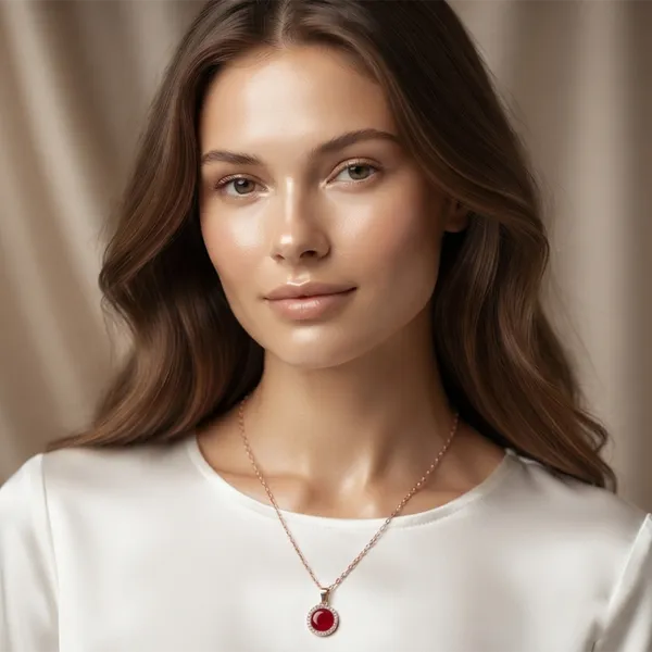 The99jewel_Sparkling_Austrian_Stone_Rose_Gold_Plated_Round_Shape_Chain_Pendant_Red