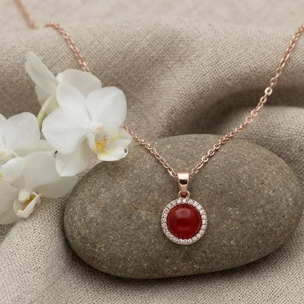 The99jewel_Sparkling_Austrian_Stone_Rose_Gold_Plated_Round_Shape_Chain_Pendant_Red