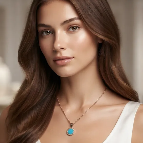 The99jewel_Sparkling_Austrian_Stone_Rose_Gold_Plated_Round_Shape_Chain_Pendant_Blue