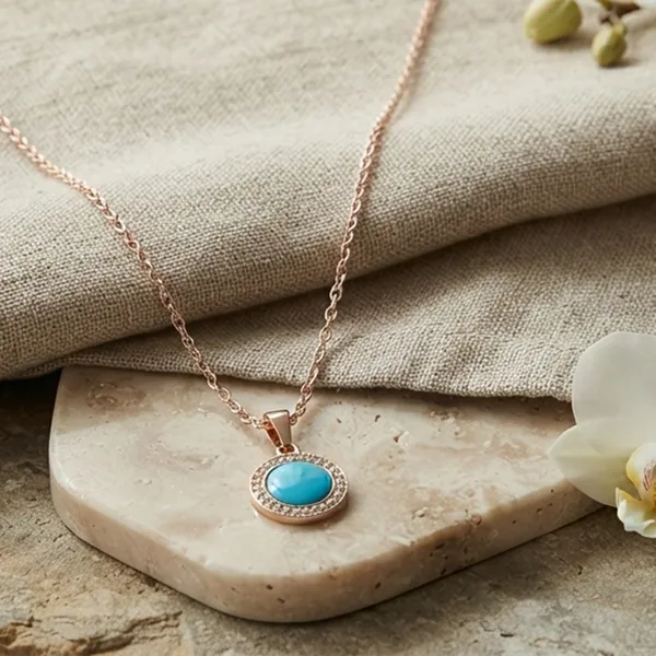 The99jewel_Sparkling_Austrian_Stone_Rose_Gold_Plated_Round_Shape_Chain_Pendant_Blue