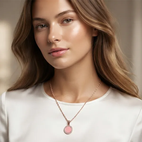 The99jewel_Sparkling_Austrian_Stone_Rose_Gold_Plated_Round_Shape_Chain_Pendant_Pink