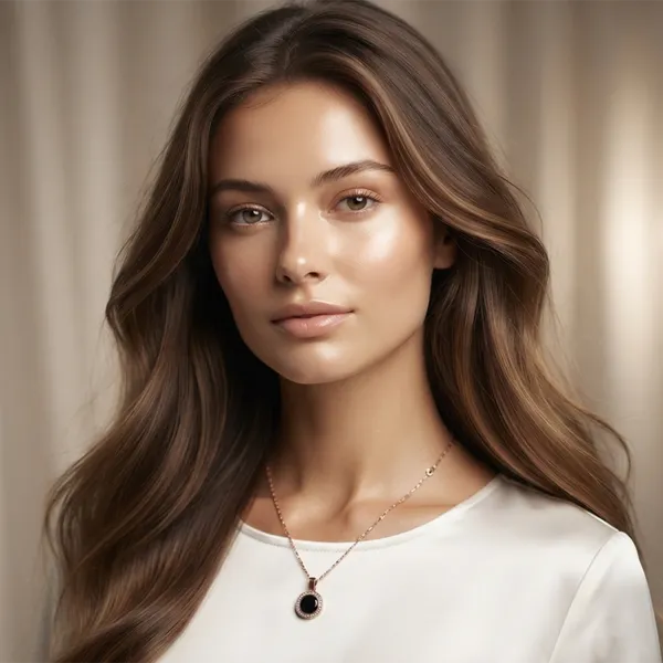 The99jewel_Sparkling_Austrian_Stone_Rose_Gold_Plated_Round_Shape_Chain_Pendant_Black