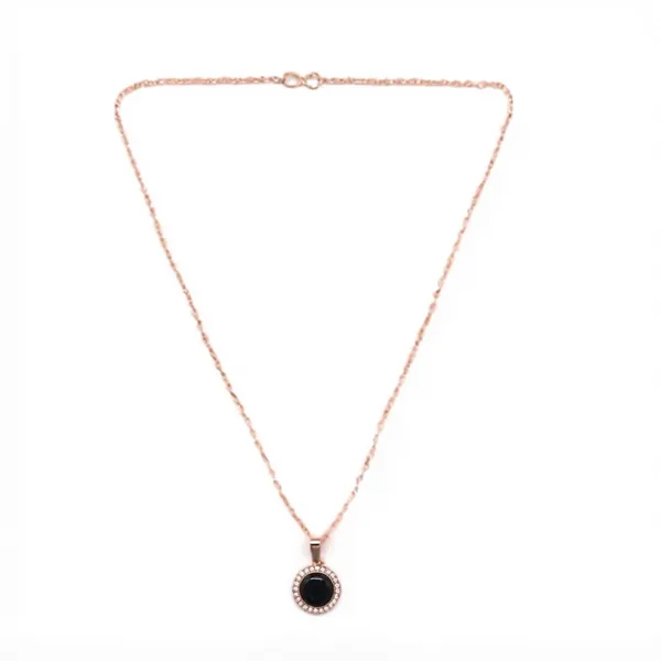 The99jewel_Sparkling_Austrian_Stone_Rose_Gold_Plated_Round_Shape_Chain_Pendant_Black