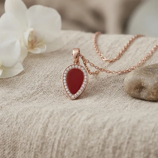 The99jewel_Sparkling_Austrian_Stone_Rose_Gold_Plated_Tear_Drop_Shape_Chain_Pendant_Red