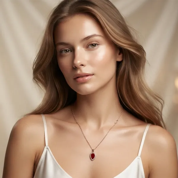 The99jewel_Sparkling_Austrian_Stone_Rose_Gold_Plated_Tear_Drop_Shape_Chain_Pendant_Red