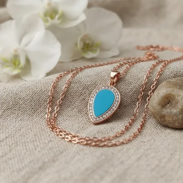 The99jewel_Sparkling_Austrian_Stone_Rose_Gold_Plated_Tear_Drop_Shape_Chain_Pendant_Blue