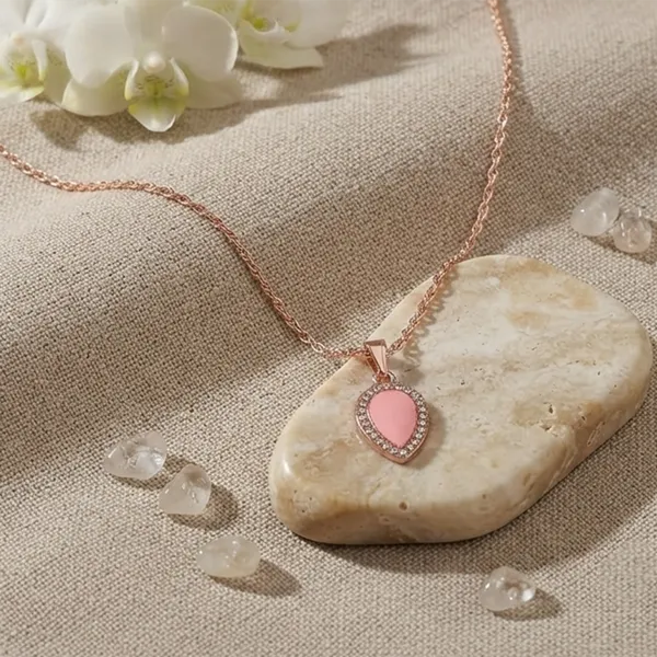 The99jewel_Sparkling_Austrian_Stone_Rose_Gold_Plated_Tear_Drop_Shape_Chain_Pendant_Pink