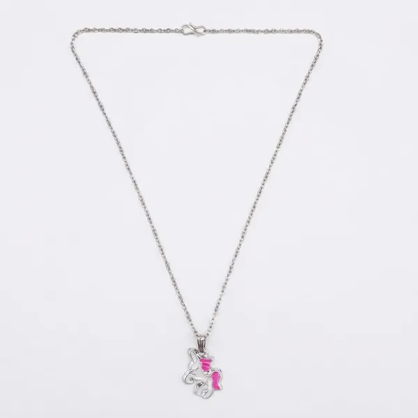 The99jewel_Stylish_Austrian_Stone_Silver_Plated_Unicorn_Shape_Chain_Pendant_Pink
