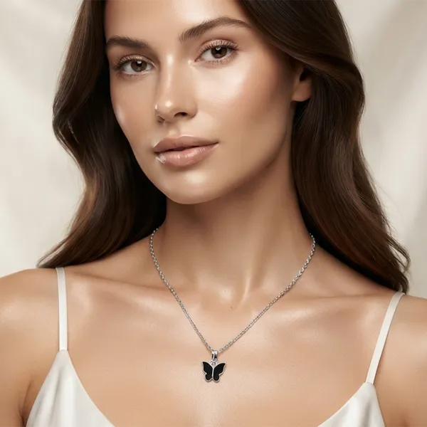 The99jewel_Lightweight_Austrian_Stone_Silver_Plated_Butterfly_Shape_Chain_Pendant_Black