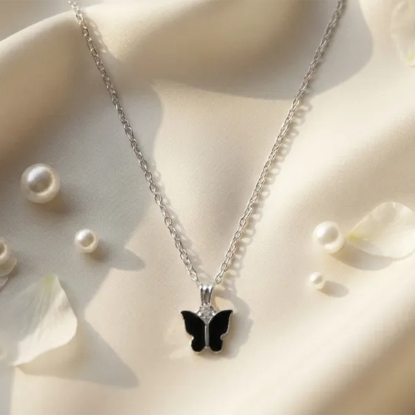 The99jewel_Lightweight_Austrian_Stone_Silver_Plated_Butterfly_Shape_Chain_Pendant_Black