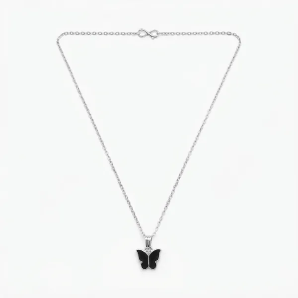 The99jewel_Lightweight_Austrian_Stone_Silver_Plated_Butterfly_Shape_Chain_Pendant_Black